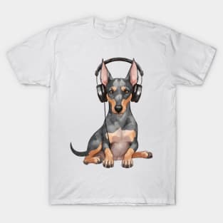 Watercolor Doberman Pinscher Dog with Headphones T-Shirt